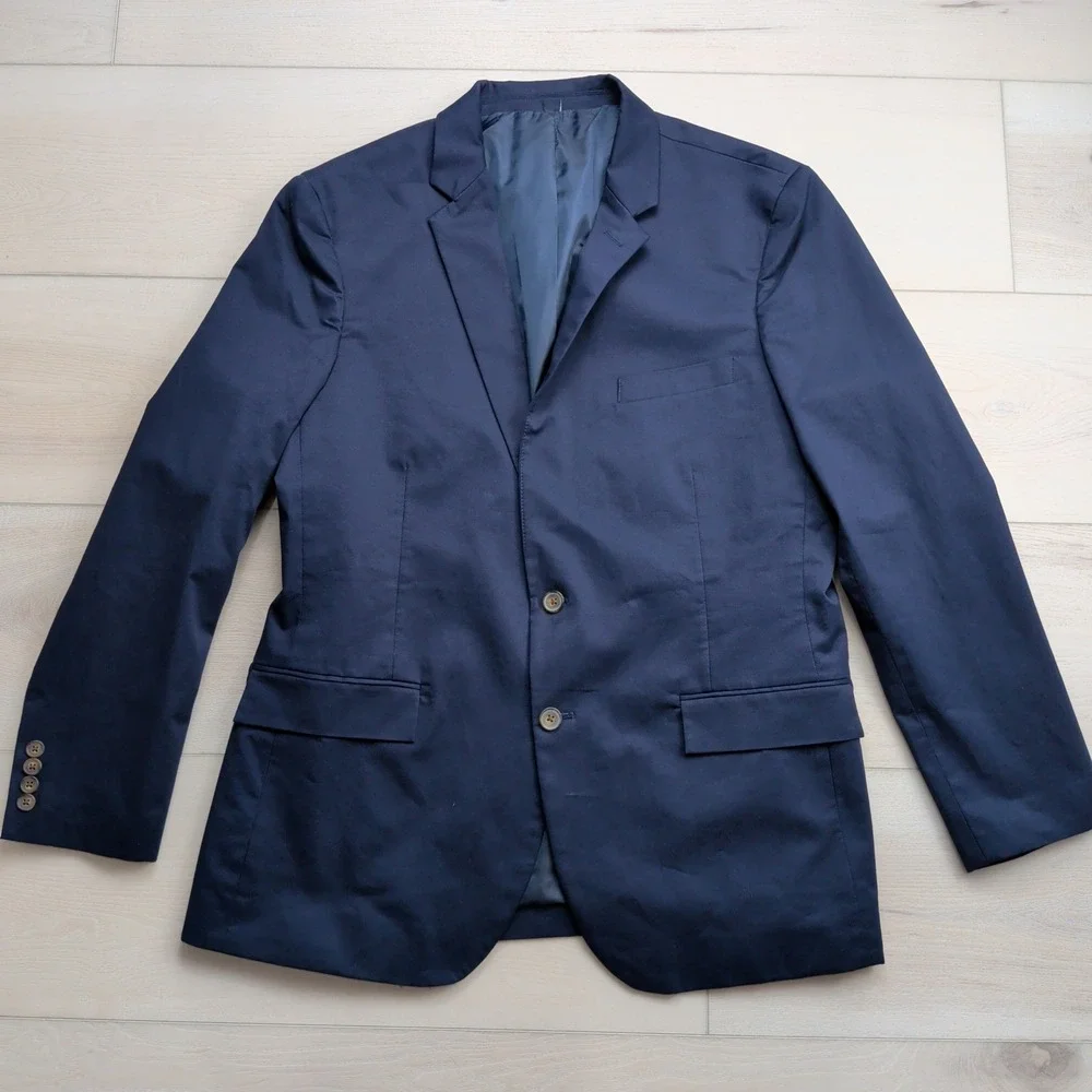 J. Crew Thompson Navy Blue Cotton Stretch Blazer Sport Coat Mens 46R Suit Jacket